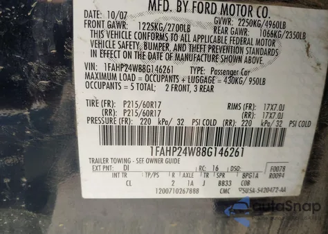 2008 Ford Taurus Sel from USA, damaged, VIN 1FAHP24W88G146261